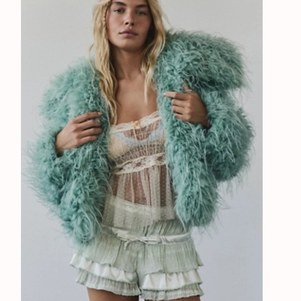 Free People Teal Faux Fur Jacket